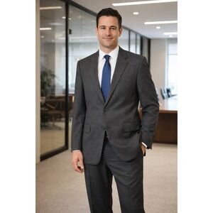 Hardwick Clothes 2 Piece Suit Mens 44R 38x32 Charcoal USA Made Two Buttons‎